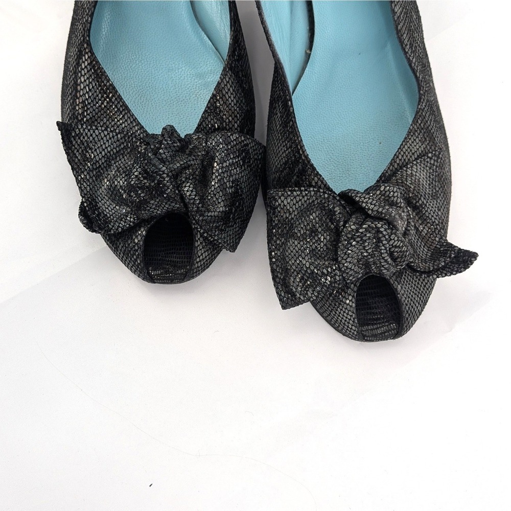 Thierry Rabotin Peep Toe Slingback Heels Black Textured Leather Bow Pumps Sz 8.5 - Picture 5 of 13